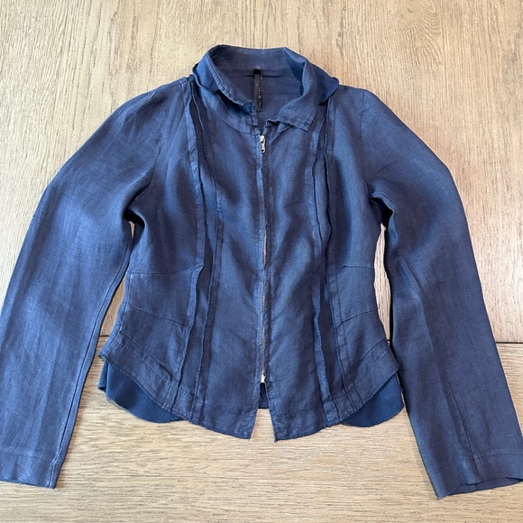 ONZ made in Italy 100% Linen Blazer Size Small Navy - Picture 3 of 10